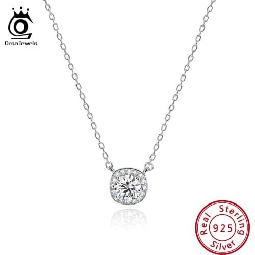 ORSA JEWELS Real 925 Silver Pendants Necklaces 10 MM AAAA Zirconia Women Luxury Fine Jewelry Fixed Necklaces SN135