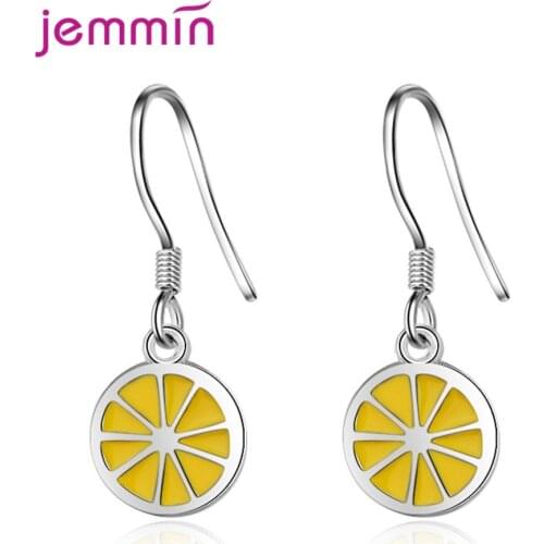 Popular Yellow Lemon Fruit Design Hook Earrings 925 Sterling Silver Ear Brincos Pendientes Jewelry Nice Women Female Fashion