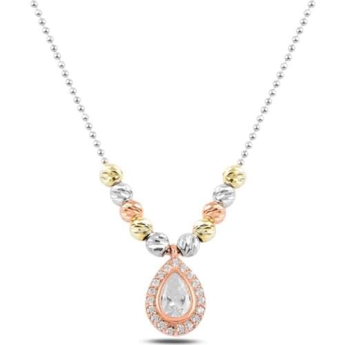 Silver 925 Sterling Dorica Top & Zircon Crystal Necklace