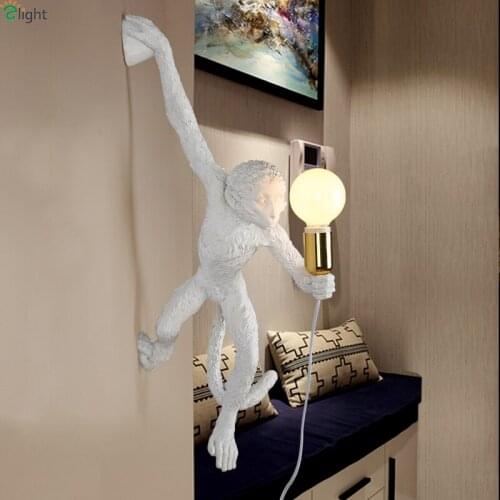 Modern Novelty Monkey Led Wall Lamp Living Room Resin Led Wall Lights Bedroom Led Wall Light Fixtures Loft Corridor Wall Sconce