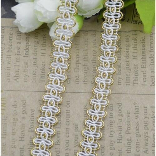 High Quality DIY Clothing Lace Fabric Curve Lace Trim for Sewing Decoration, Gold Thread Crocheted Costume Lace Ribbon Braided