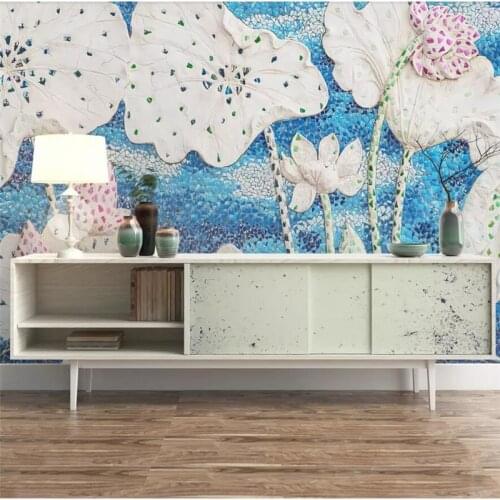 Wellyu 3D three-dimensional embossed lotus background wall fresh and elegant new Chinese custom large mural green wallpaper