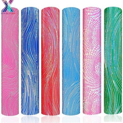 XFX HTV Craft Vinyl 6 Pcs 12x10 In Holographic Laser Blue Heat Transfer Vinyl Cricut Lizard Ripple Patterned Tshirt Iron-on HTV