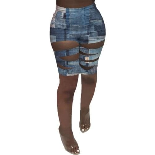 2021 New Women Summer Hole Hollow Out High Waist Knee Length Jeans Fashion Vintage High Street Wear Denim Pants Trousers