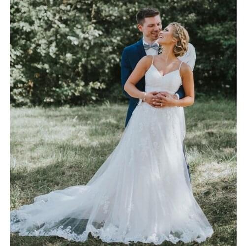 New Sexy Garden Lace A-Line Wedding Dresses Sleeveless Spaghetti Straps Robe De Soiree Backless Long Boho Brdial Gowns