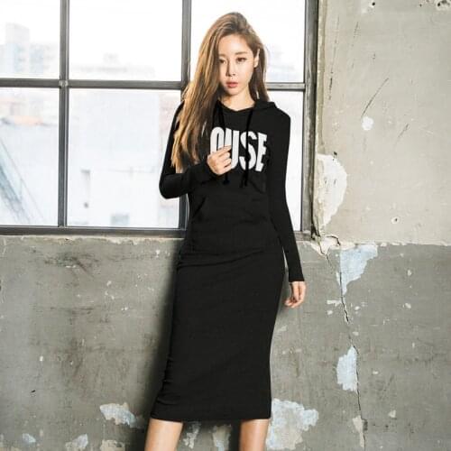 Dress Women Autunm Winter Fashion Plus Velvet Thicken Cotton Slim Letters Printed Basic Long Dresses Hooded Pullover Sweatshirt