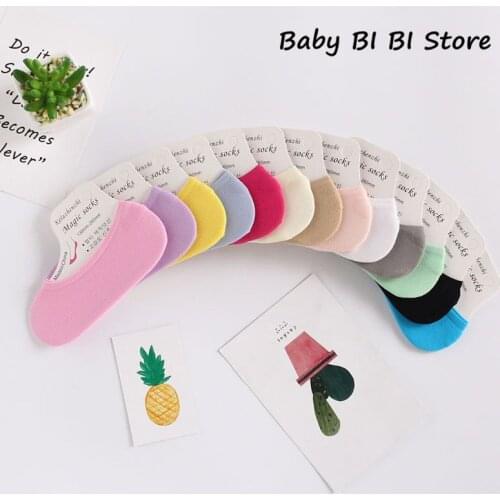 10 Pairs Kids Socks Summer Child Invisible Shallow Super Elastic Velvet Material Short Boat Socks Candy Color for Girls