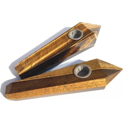 2pcs Natural Tiger eye stone smoking pipe Gemstone crystal pipe