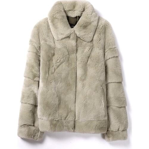 2020 New Short rabbit fur Jacket 100% Full Pelt Genuine Real rex Rabbit Fur Coat Stripe Line Natural fur outerwear