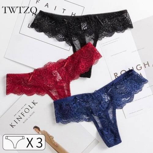 3Pcs Sexy Briefs Women Panties G String Girls Underwear Lace Seamless T Back Bowknot Lady Thong High Quality Underpants