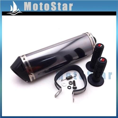 38mm Exhaust Muffler With Removable Silencer Clamp + Throttle Handle Grips For Pit Dirt Trail Bike ATV Quad 4 Wheeler Motorcycle