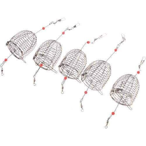 5 PCS Stainless Steel Fishing Bait Cage Lure Cage Bait Fishing Trap Basket Feeder Holder Fishing Tackle
