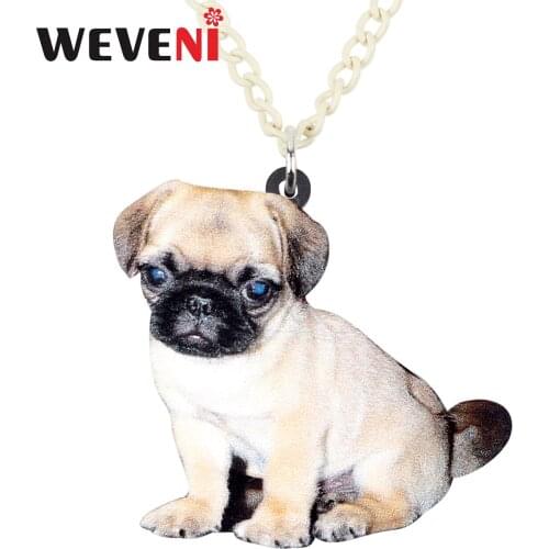 WEVENI Acrylic Pug Dog Bulldog Necklace Pendant Chain Collare Animal Pets Jewelry For Women Girls Gift Charm Dropshipping Bijoux