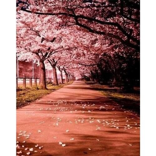 DIY "Cherry blossoms Street" Diamond Painting,Cross Stitch Kits,Landscape,Diamond Embroidery,Mosaic Rhinestones, Patterns,P1083