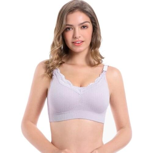 Nursing Bra Lace Front Opening Buckle Underwear Solid Color Pregnant Women Feeding Bra