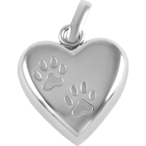 IJD8455 Always in My Heart Stainless Steel Paw Print Heart Pendant Keepsake Urn Necklace Memorial Pet Ashes Cremation Jewelry