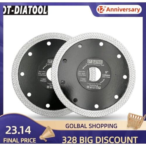 DT-DIATOOL 2pcs/pk Dia 125mm/5" Premium Diamond Cutting Disc X Mesh Turbo Saw Blades Porcelain Ceramic Tile Marble Cutting Wheel