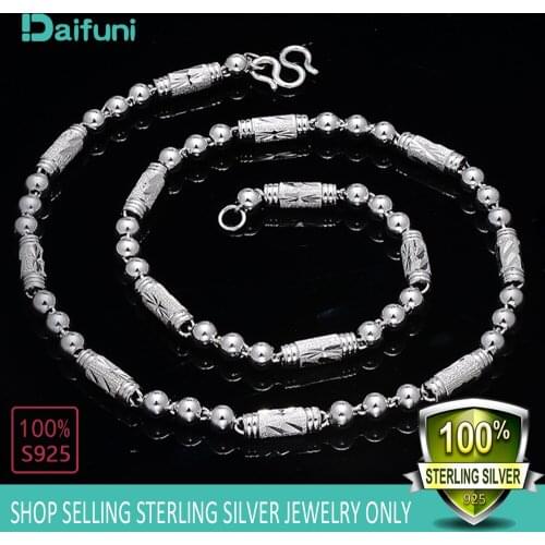European Men Wedding Necklaces100% S925 Sterling Silver 3/4/5/6MM beads Bamboo Chain Fashion 925 Silver Necklace Dubai Jewelry