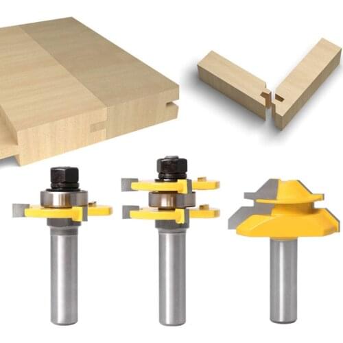 3pcs/set 12mm 1/2" Shank Tongue and Groove Router Bit Tool with 45° Lock Miter Wood Cutting Milling