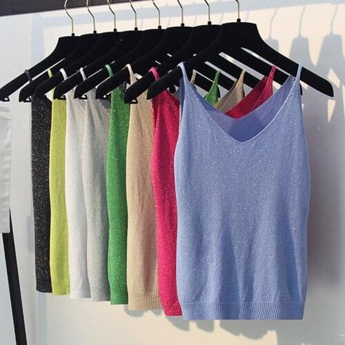 Quality Guaranteed Korean Slim Tops Shining Knitting Apparels Casual All-match Summer Bottom Camis Colorful Tank Tops SY1955B
