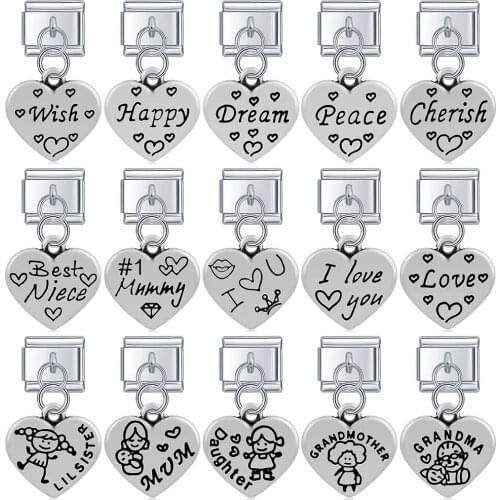 Hapiship 2021 New Heart Hope Love Wish Happy Dreram Mun Love Charm Links Fit 9mm Bracelet Stainless Steel Jewelry Making DJ183