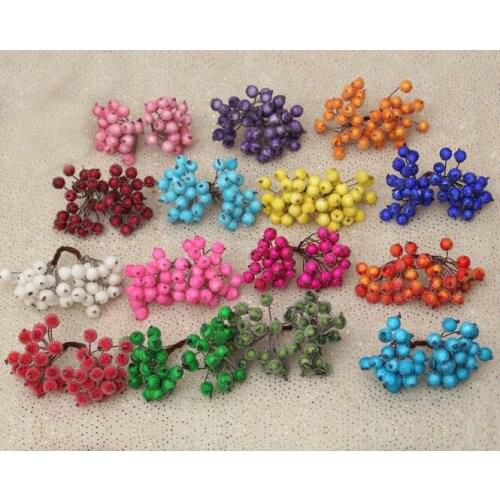 Hot 20pcs/40head Fake Fruit glass Berries Artificial pomegranate red cherry Bouquet Stamen Christmas Decorative Double heads