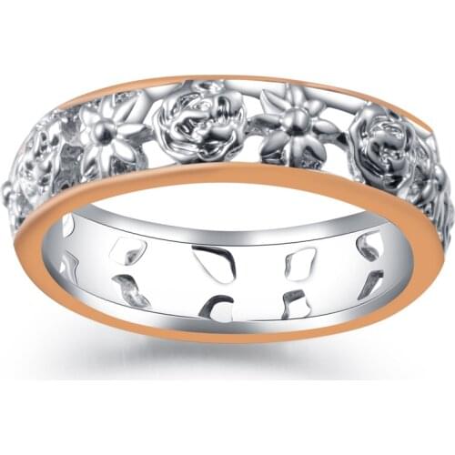 Hot Sale Simple Flower Creative Style Two-Color Ring Gold Plated Alloy Ring for Women