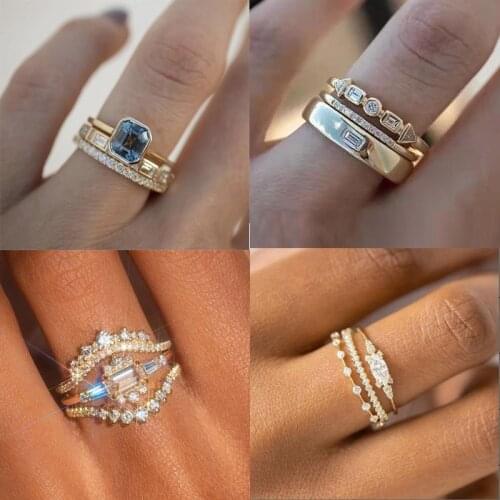 3 PCS Collection ! Fashion Cubic Zirconia Crystal Ring Set for Women Engagement Wedding Party Rings Jewelry Hand Accessories