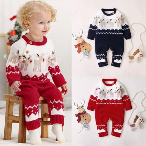 Newborn Infant Baby Boy Girl Clothes Cartoon Christmas Romper Long Sleeve Knit Jumpsuit 3 6 12 18 Months barboteuse bébé