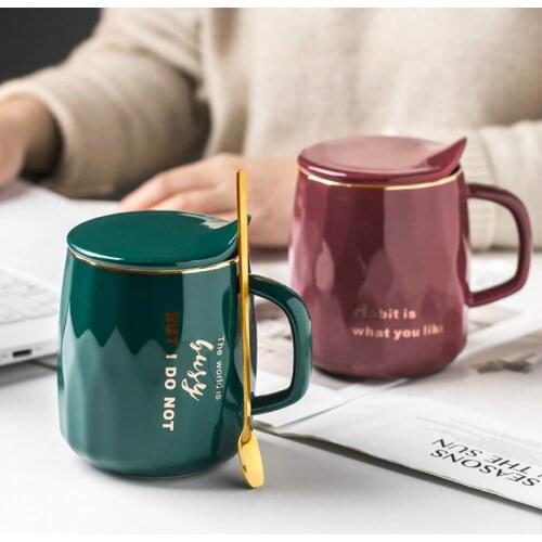 Creative Luxury Mug Simple Ceramic Handmade with Lid Color Coffee Mug Large Capacity Kubek Termiczny Kitchen Drinkware DB60MK