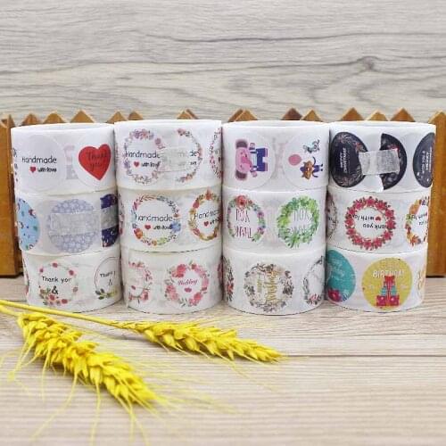 Cute Labels Floral Handmade with love Stickers 2.5cm 100pcs Round seal label handmade scrapbooking Envelope stationery sticker