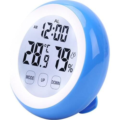 Mini Alarm Clock Digital Thermometer Hygrometer Travel for Room with Magnet on Back Wall Table Soft Backlight Time Alarm Clock