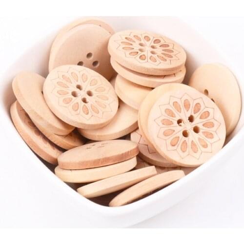 Natural 25mm Round Flower Sewing tool Wooden Handmade Buttons Scrapbooking Carft for Home decoration 20pcs MT0952
