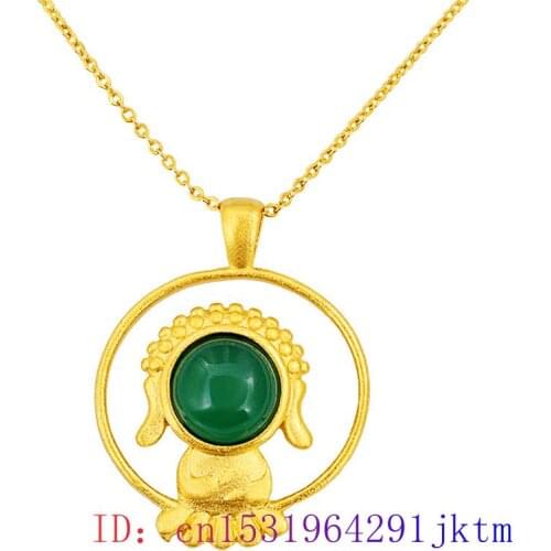 Jade Buddha Pendant Natural Necklace Gemstone Chalcedony Gifts Women Jewelry Fashion 925 Silver Zircon Amulet Charm Crystal