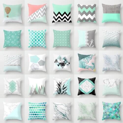 New 45x45cm Blue Green Geometric Cushion cover For Sofa Home Decor Polyester Cotton Throw Pillow Case Marble Texture Pillowcase
