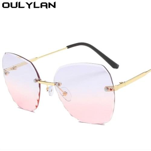 Oulylan Vintage Sunglasses Women Brand Design Fashion Rimless Gradient Sun Glasses Shades Cutting Lens Ladies Frameless Eyewear