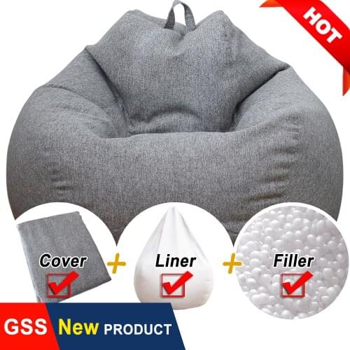OTAUTAU Big XXL Linen Bean Bag Chair with Filling Stuffed Pouf Ottoman Beanbag Sofa Bed Puff Seat Futon Relax Lounge Furniture