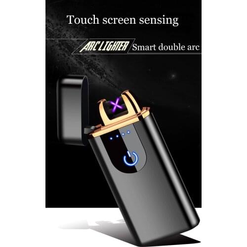 Rechargeable lighter fingerprint touch power display metal lighter dual arc windproof lighter cigarette lighter