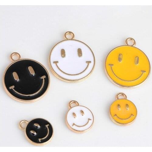 10pcs Round Smile Face Metal Drop Oil 1.6x2.0 1.0x1.2 cm Charm Pendant For DIY Bracelet Necklace Jewelry Making Supplies