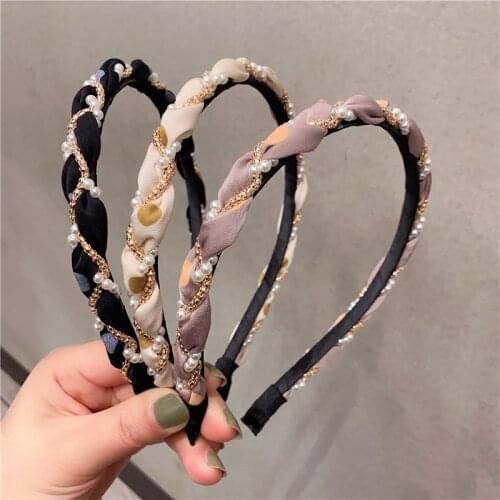 Pearl Gold Metal Chain Braid Hairbands Head Bands for Women Crystal Rhinestone Jewelry Headband Girls Headpiece Hair Accessories