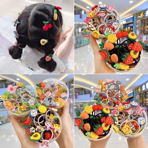2021 Cartoon Fruits Flower Small Rubber Bands Elastic Hair Bands Women Girl Sweet Rubber Hair Tie Scrunchie Headwear