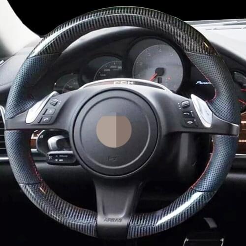 DIY Black Carbon Fiber Leather Hand-Stitched Wear-Resistant Steering Wheel Cover For Porsche Cayenne / Panamera 2010-2011