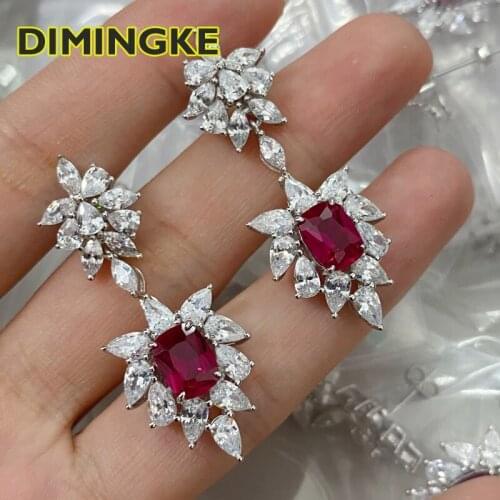 DIMINGKE 10*12MM Natural Ruby Silver Earrings 925 Sterling Silver Jewelry Wedding Party Birthday Gift