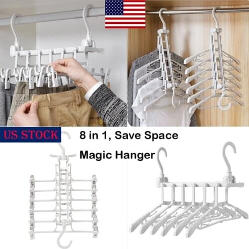 8 In 1 Collapsible Rotating Anti-skid Hanger Drying Rack Plastic Cloth Hanger Support Multifunctional Hanger