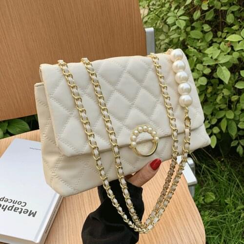 Bags for Women 2021 New Luxury Handbags Diamond Lattice Shoulder Bags Female Cross Body Bag Woman Pearl Chain Messenger Bag Sac