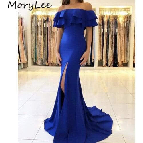 Mermaid Evening Dresses Off The Shoulder Floor Length Side Slit Silk Satin Evening Dresses vestidos de fiesta de noche