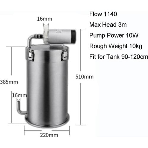 Outside Filter Bucket for Aquarium Fish Aquarium Filter SS304 External Aquarium Filter Bucket 10W/BG1200 Pre-Filter 220V