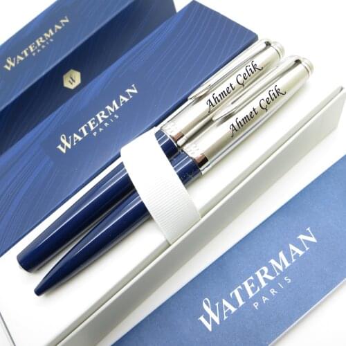 Waterman Embleme Blue Fountain Pen + Ballpoint Pen Set | İsme Special Pen | Gift Pen