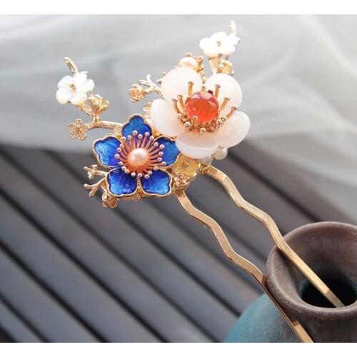 Cloisonne Flower Hair Pins Plum Blossom Women Hair Stick Bridal Jewelry Fashion Hair Accessories Wedding Decoration