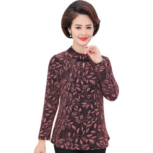 Chinese Style Women T-Shirts 2021 New Fall Spring Mother Turtleneck Printed Bottoming Shirt Printed Large Size Tops Pullover